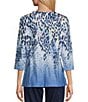 Color:Animal Ombre - Image 2 - Petite Size Embellished Animal Ombre Print 3/4 Sleeve Crew Neck Knit Top