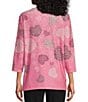 Color:Chateau Rose Hearts - Image 2 - Petite Size Embellished Cascading Hearts Print 3/4 Sleeve Crew Neck Knit Top