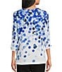 Allison Daley Petite Size Embellished Dotted Print 3/4 Sleeve Crew Neck Curve Hem Knit Top, Color:Watercolor Drops - Image 2