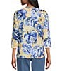 Allison Daley Petite Size Embellished Floral Print 3/4 Sleeve Keyhole Neck Knit Top, Color:Impressionist Floral - Image 2