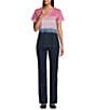 Allison Daley Petite Size Embellished Ombre Print Short Sleeve Keyhole Neck Knit Top, Color:Indigo Ombre Tie Dye - Image 3