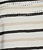Color:Light Khaki/Black Stripe - Image 4 - Petite Size Embellished Stripe Print 3/4 Sleeve Crew Neck Knit Top