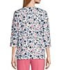Color:Tossed Hearts - Image 2 - Petite Size Embellished Tossed Hearts Print 3/4 Sleeve Crew Neck Knit Top