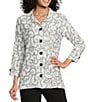 Allison Daley Petite Size Embroidered 3/4 Sleeve Point Collar Button Front Blouse, Color:Snow White/Black Embroidery - Image 1