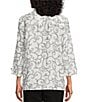 Allison Daley Petite Size Embroidered 3/4 Sleeve Point Collar Button Front Blouse, Color:Snow White/Black Embroidery - Image 2