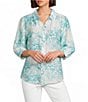 Allison Daley Petite Size Embroidered 3/4 Sleeve Point Collar Button Front Blouse - Image 1