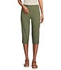 Color:Sage - Image 1 - Petite Size Embroidered Hem Detail Pull-On Straight Capris