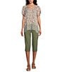 Color:Sage - Image 3 - Petite Size Embroidered Hem Detail Pull-On Straight Capris