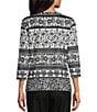 Allison Daley Petite Size Floral Stripe 3/4 Sleeve Keyhole Neck Knit Top, Color:Floral Stripe - Image 2