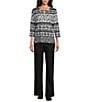 Allison Daley Petite Size Floral Stripe 3/4 Sleeve Keyhole Neck Knit Top, Color:Floral Stripe - Image 3