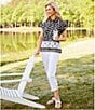 Allison Daley Petite Size Fruit Print Cap Sleeve Point Collar Button Front Shirt, Color:Black/White Fruit Border Multi - Image 4