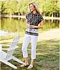 Allison Daley Petite Size Fruit Print Cap Sleeve Point Collar Button Front Shirt, Color:Black/White Fruit Border Multi - Image 6