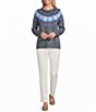 Allison Daley Petite Size Heart Pattern Long Sleeve Crew Neck Rib Trim Sweater - Image 3