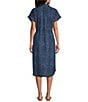 Allison Daley Petite Size Indigo Print Short Sleeve Shirt Midi Dress, Color:Indigo Multi Damask - Image 2