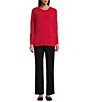 Color:Crimson - Image 3 - Petite Size Long Sleeve Crew Neck Chenille Sweater