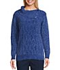 Color:Mazarine Blue - Image 1 - Petite Size Long Sleeve Envelope Neck Cable Knit Chenille Sweater