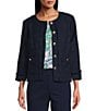 Allison Daley Petite Size Long Sleeve Full Front Button Lined Jacket, Color:True Navy - Image 1