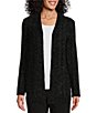 Color:Black - Image 1 - Petite Size Long Sleeve Open Front Chenille Cardigan