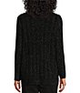 Color:Black - Image 2 - Petite Size Long Sleeve Open Front Chenille Cardigan