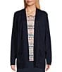 Color:True Navy - Image 1 - Petite Size Long Sleeve Open Front Patch Pocket Cardigan