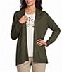 Allison Daley Petite Size Long Sleeve Open-Front Rib Trim Cardigan - Image 1
