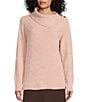 Color:Blush - Image 1 - Petite Size Long Sleeve Split Cowl Neck Metallic Chenille Sweater