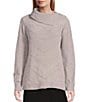 Color:Silver - Image 1 - Petite Size Long Sleeve Split Cowl Neck Metallic Chenille Sweater