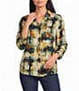 Allison Daley Petite Size Multi Check 3/4 Sleeve Button Front Point Collar Blouse - Image 1