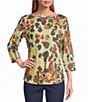 Allison Daley Petite Size Multi Spot 3/4 Sleeve Boat Neck Knit Top - Image 1