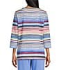 Allison Daley Petite Size Multi Stripe Embellished 3/4 Sleeve Crew Neck Scuba Knit Top, Color:Multi Stripe - Image 2