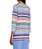 Allison Daley Petite Size Multi Stripe Embellished 3/4 Sleeve Crew Neck Scuba Knit Top, Color:Multi Stripe - Image 4