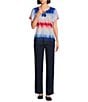 Allison Daley Petite Size Navy Ombre Print Flutter Sleeve Tassel Tie Neck Knit Top, Color:True Navy Ombre - Image 3