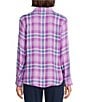 Allison Daley Petite Size Ombre Plaid 3/4 Sleeve Point Collar Button Front Shirt, Color:Dewberry Ombre Plaid - Image 2