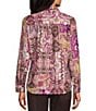 Allison Daley Petite Size Patchwork Long Sleeve Point Collar Button Front Top - Image 2