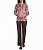 Allison Daley Petite Size Patchwork Long Sleeve Point Collar Button Front Top - Image 3