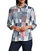 Allison Daley Petite Size Patchwork Print 3/4 Sleeve Point Collar Button Front Shirt - Image 1