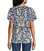 Allison Daley Petite Size Picnic Bouquet Print Flutter Sleeve Tassel Tie Neck Knit Top, Color:Indigo Picnic Bouquet - Image 2
