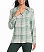 Allison Daley Petite Size Plaid Long Sleeve Button Front Point Collar Blouse - Image 1