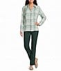 Allison Daley Petite Size Plaid Long Sleeve Button Front Point Collar Blouse - Image 3