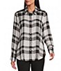 Allison Daley Petite Size Plaid Long Sleeve Button Front Point Collar Top - Image 1