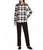 Allison Daley Petite Size Plaid Long Sleeve Button Front Point Collar Top - Image 3