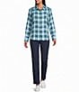 Allison Daley Petite Size Plaid Long Sleeve Point Collar Button Front Blouse - Image 3