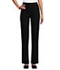 Allison Daley Petite Size Pull-On Straight Leg Ponte Pants, Color:Black - Image 1