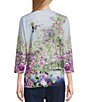 Color:Rose Reflect - Image 2 - Petite Size Rose Placement Print Embellished 3/4 Sleeve Jewel Neck Knit Top
