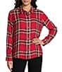 Allison Daley Petite Size Tango Red Ombre Plaid 3/4 Sleeve Point Collar Button Front Shirt, Color:Tango Red/Ombre Plaid - Image 1