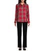 Allison Daley Petite Size Tango Red Ombre Plaid 3/4 Sleeve Point Collar Button Front Shirt, Color:Tango Red/Ombre Plaid - Image 3