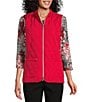 Allison Daley Petite Size Tango Red Trapunto Quilted Sleeveless Two-Way Zip-Up Vest, Color:Tango Red - Image 2
