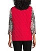 Allison Daley Petite Size Tango Red Trapunto Quilted Sleeveless Two-Way Zip-Up Vest, Color:Tango Red - Image 3