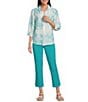 Allison Daley Petite Size Teal Ceramic Pull-On Crinkle Soft Crop Pants - Image 3