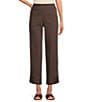 Color:Espresso - Image 1 - Petite Size Tech Stretch Inset Hem Detail Tummy Control Pull-On Straight Leg Cropped Pants